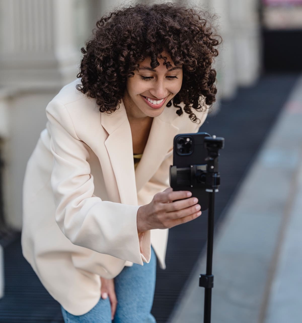 Content creator filming TikTok video