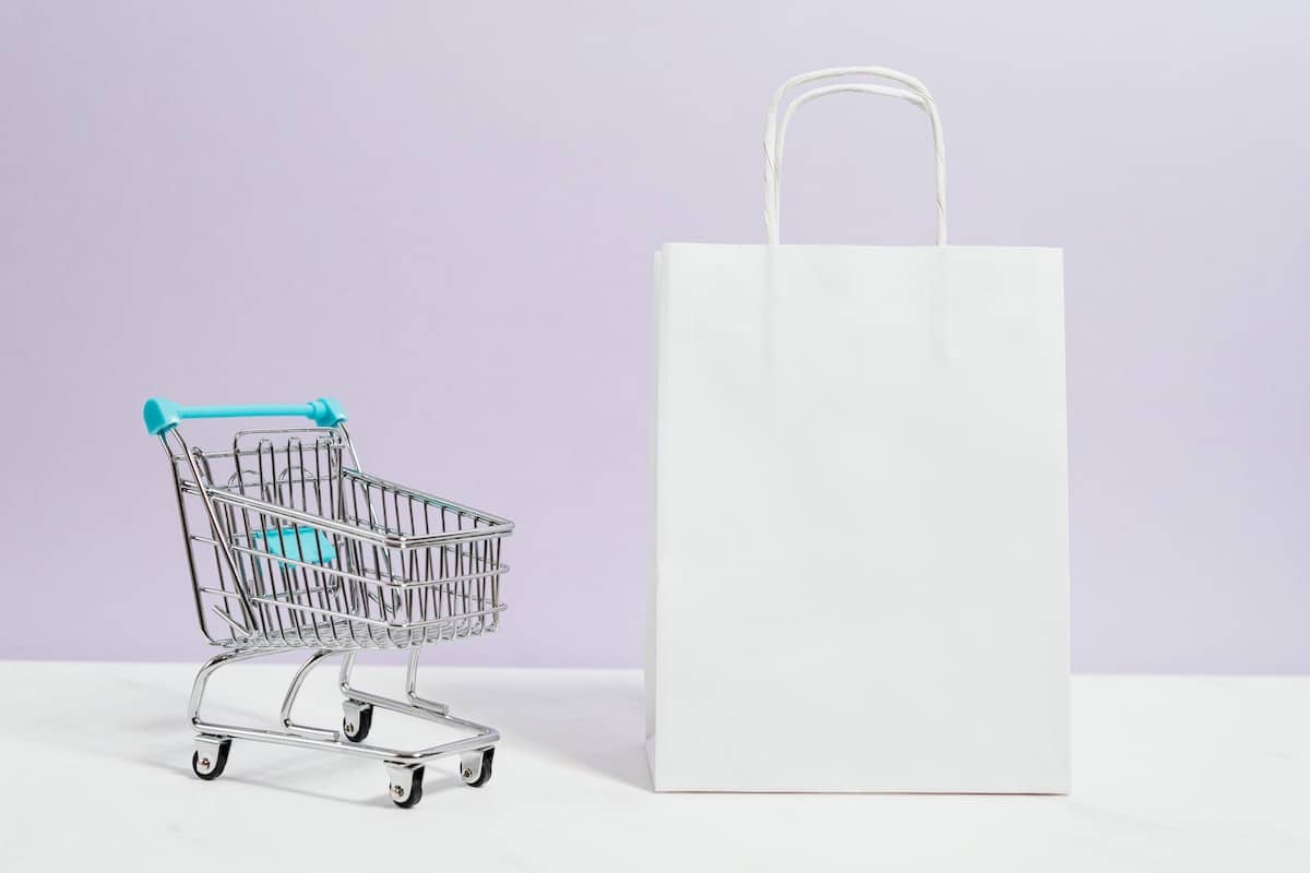 Image of shopping cart and shopping bag to represent how to make money as a content creator using affiliate marketing